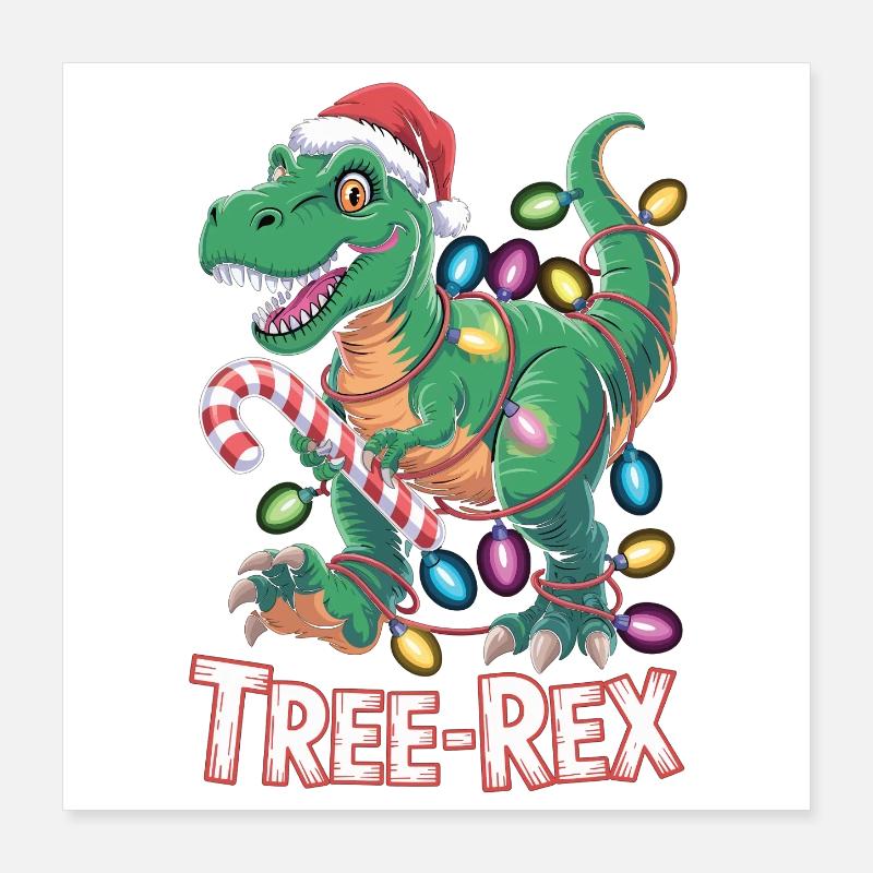 Tree-Rex Dinosaurier - T-Rex mit Lichterkette Poster 40x40 cm
