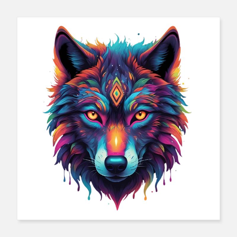 Neon-Wolf Kernmotiv Farbexplosion Poster 40x40 cm
