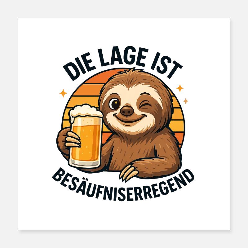 Sloth with beer: Drunken-inducing situation sloth Poster 16" x 16" (40x40 cm)
