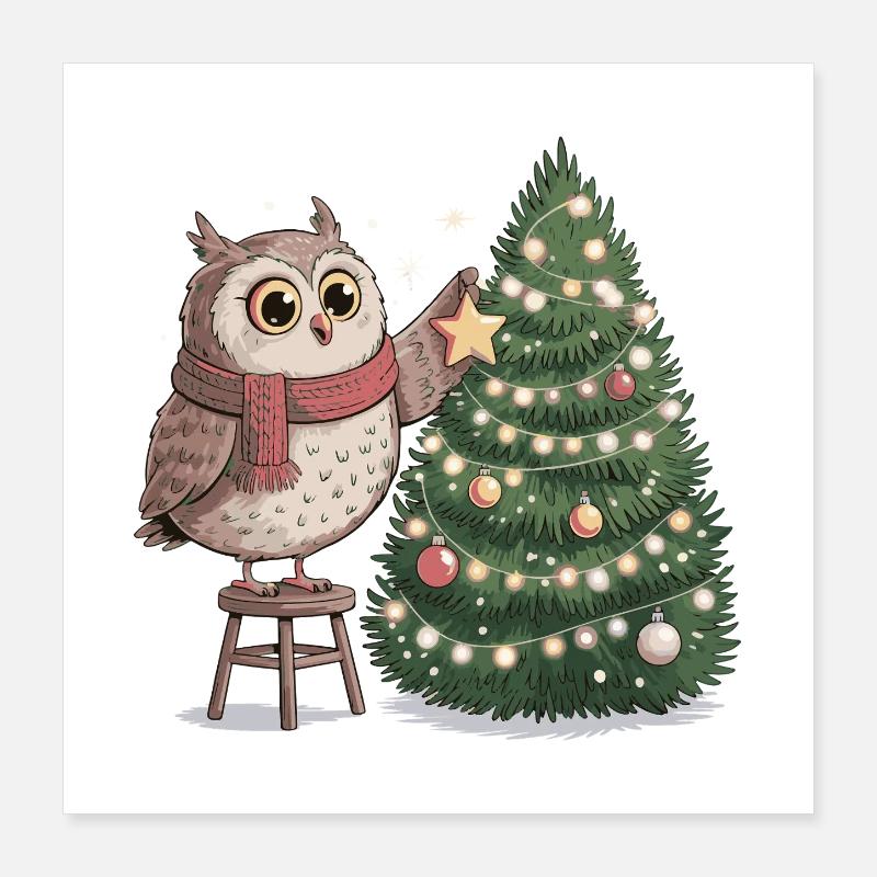 Owl decorates Christmas tree Poster 16" x 16" (40x40 cm)
