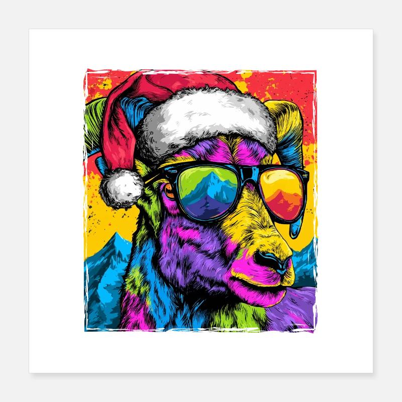 Mountain Goat Christmas Portrait Poster 16" x 16" (40x40 cm)