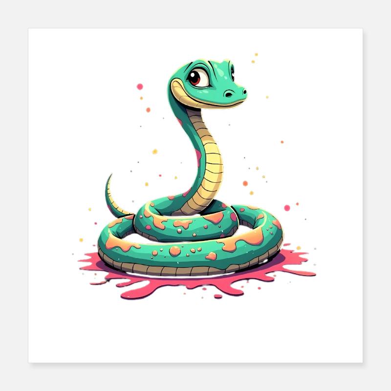 Serpent sarcelle avec des éclaboussures de peinture Poster 40 x 40 cm