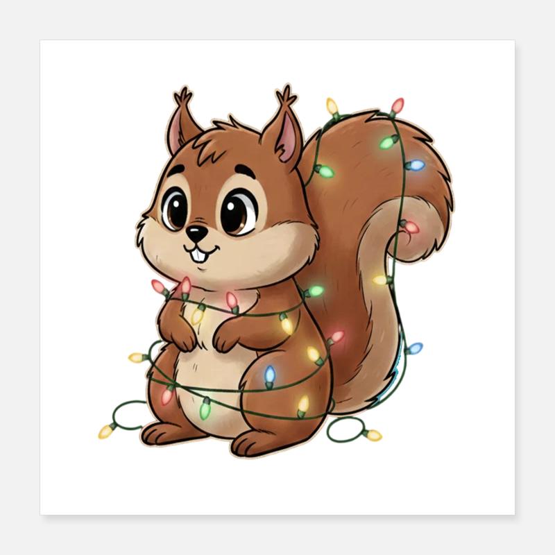 Lichterbehängtes Eichhörnchen Poster 40x40 cm