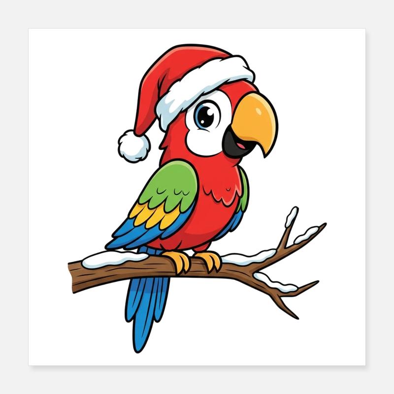 Perroquet de Noël sur la branche Poster 40 x 40 cm