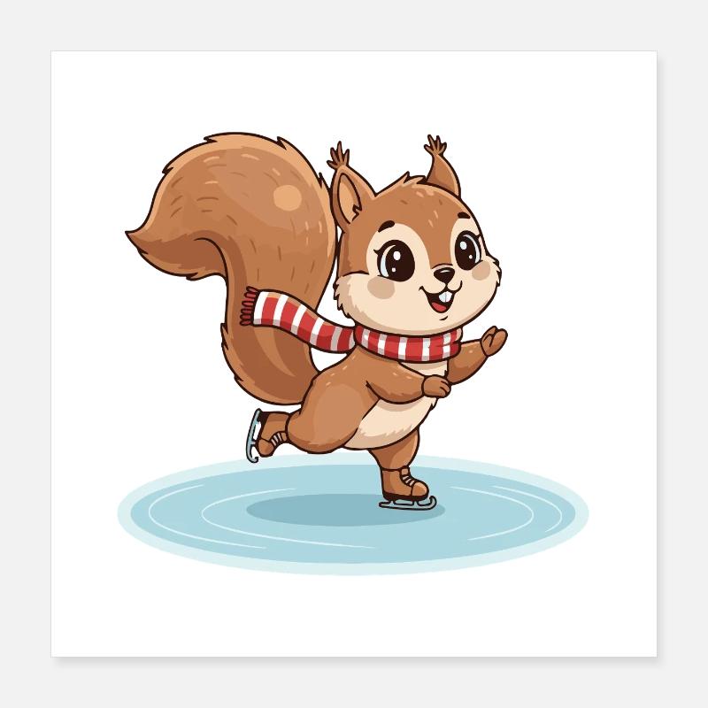 Eichhörnchen auf Kufen mit Schal Poster 40x40 cm