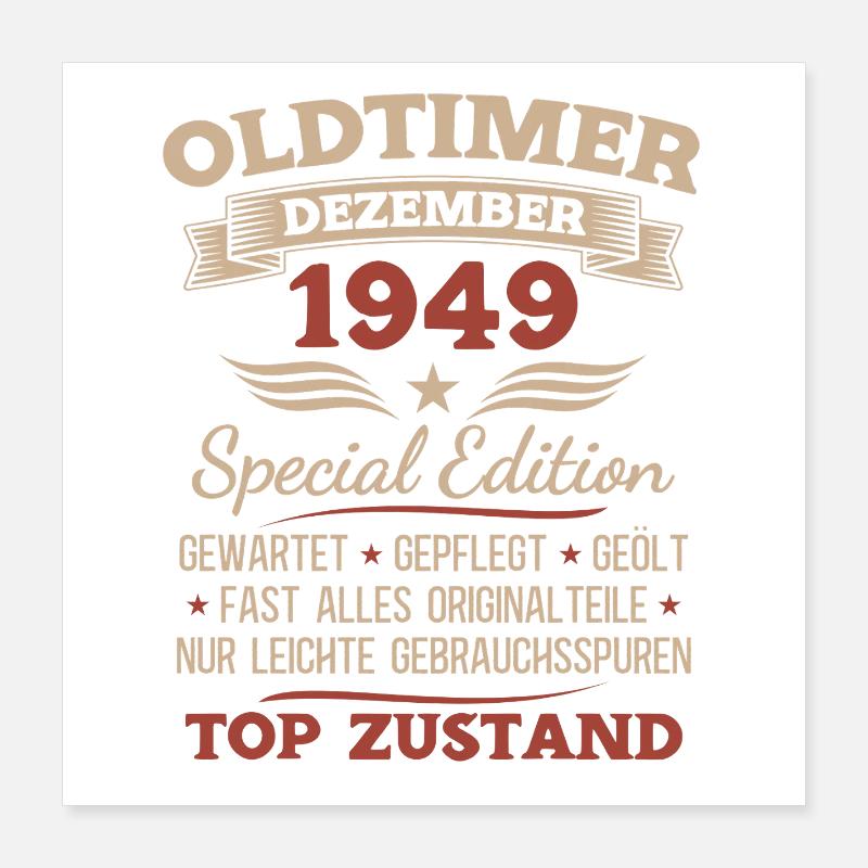 76. Geburtstag Geschenk Oldtimer Dezember 1949 Poster 40x40 cm