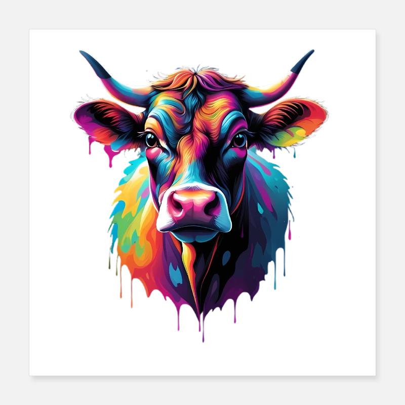 Explosion colorée des têtes de vache Poster 40 x 40 cm