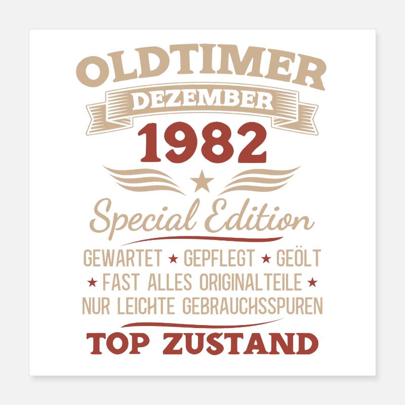 43. Geburtstag Geschenk Oldtimer Dezember 1982 Poster 40x40 cm