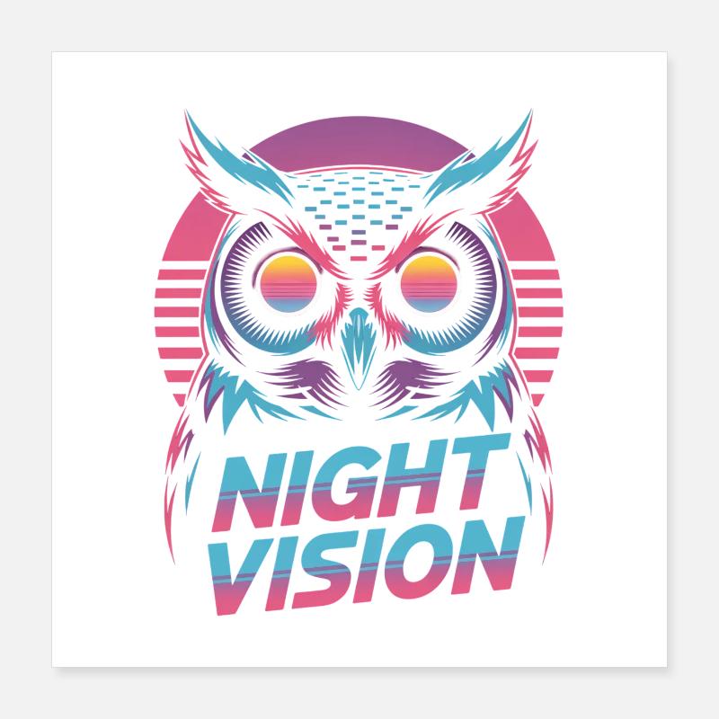 Night Vision Eule Retro Synthwave Nacht Poster 40x40 cm