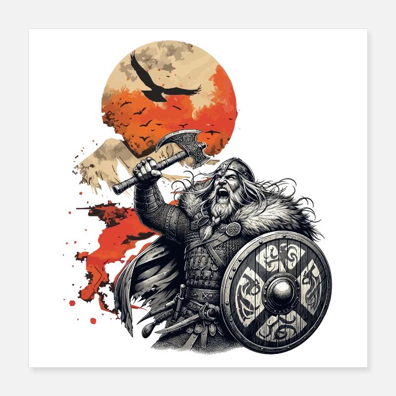 Wikinger Krieger mit Axt und Schild Poster 40x40 cm