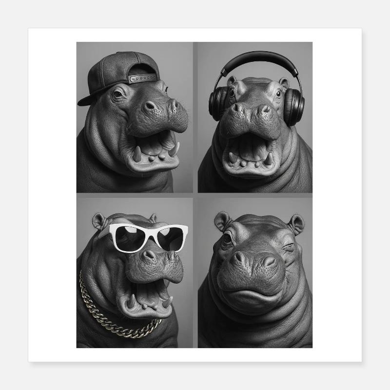 Hippopotame Poster 40 x 40 cm