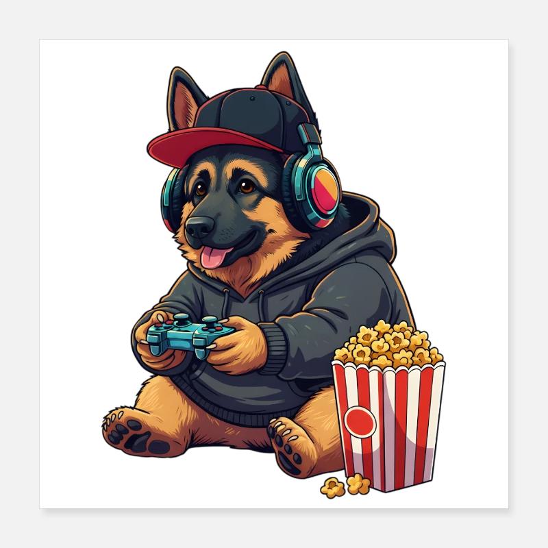 Deutscher Schäferhund mit Popcorn Poster 40x40 cm