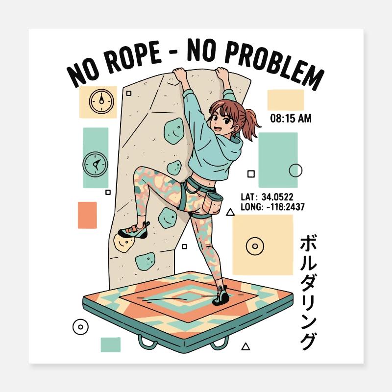 No Rope No Problem Bouldering Climber Fun Poster 16" x 16" (40x40 cm)
