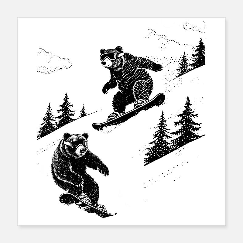 Snowboard Bear Poster 40 x 40 cm