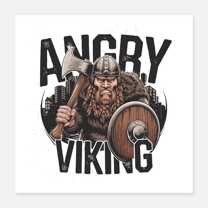 Angry Viking mit Axt und Schild Poster 40x40 cm
