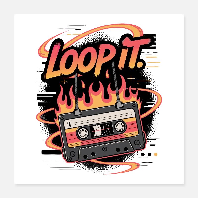 Retro Kassette Loop It Musikdesign Poster 40x40 cm
