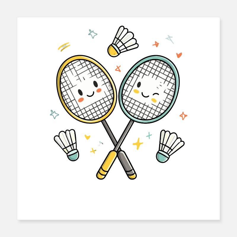 Lachende Badmintonfreunde Poster 40x40 cm