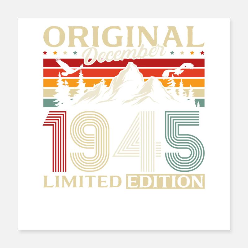 80e anniversaire Décembre original Né en 1945 Poster 40 x 40 cm