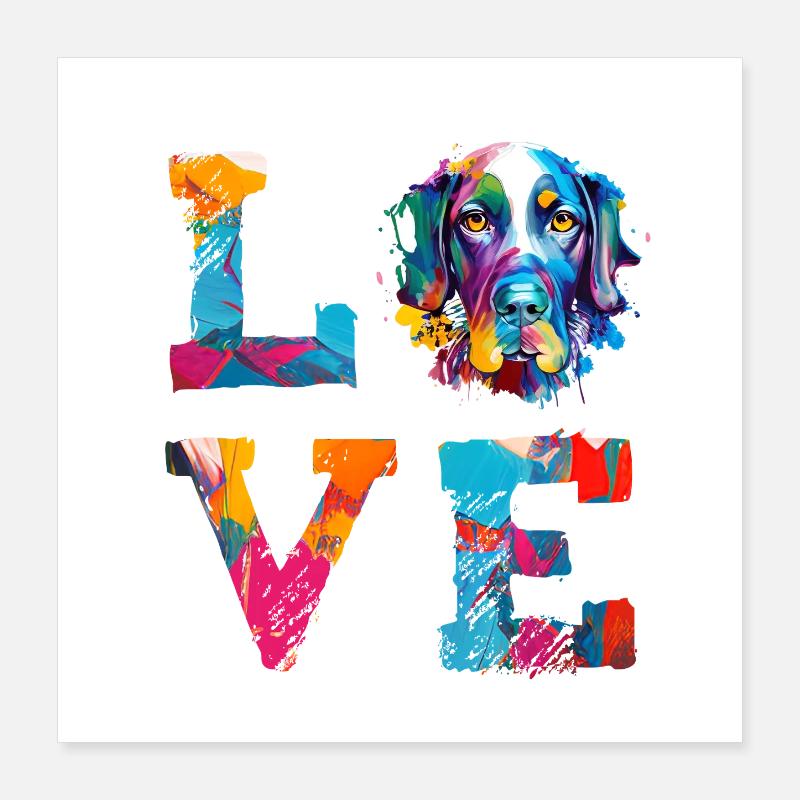 Deutscher Kurzhaar-Pointer liebt bunte Hundekunst Poster 40x40 cm