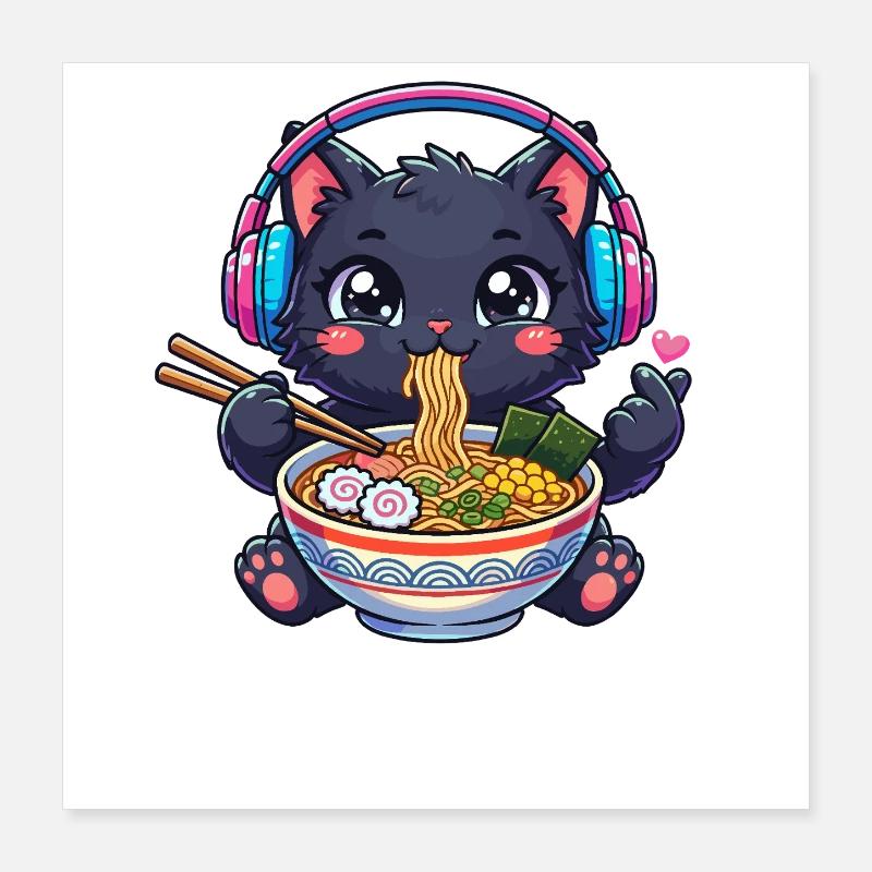 K-pop de ramen chat noir kawaï Poster 40 x 40 cm