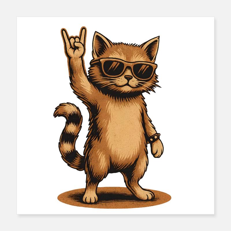 Chat de pierre Chat avec lunettes de soleil Signe de main Poster 40 x 40 cm