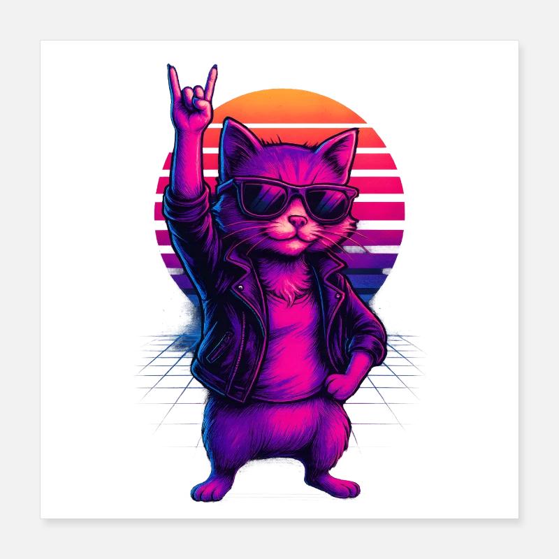 Synthwave Chat Chat Retro Sunset Poster 40 x 40 cm