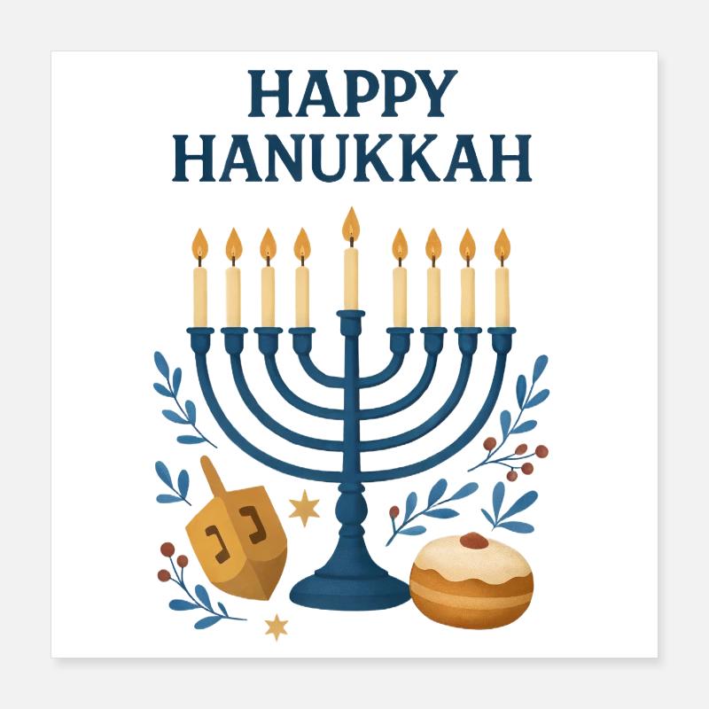 Happy Hanukkah Festive Menorah Poster 16" x 16" (40x40 cm)