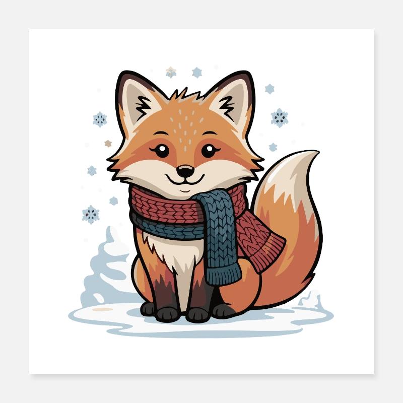 Winterfuchs mit Schal Illustration Poster 40x40 cm