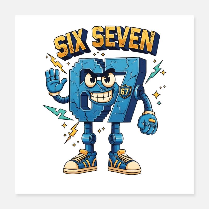 67 Six Seven Sixty-Seven Robot Comic Number Poster 16" x 16" (40x40 cm)