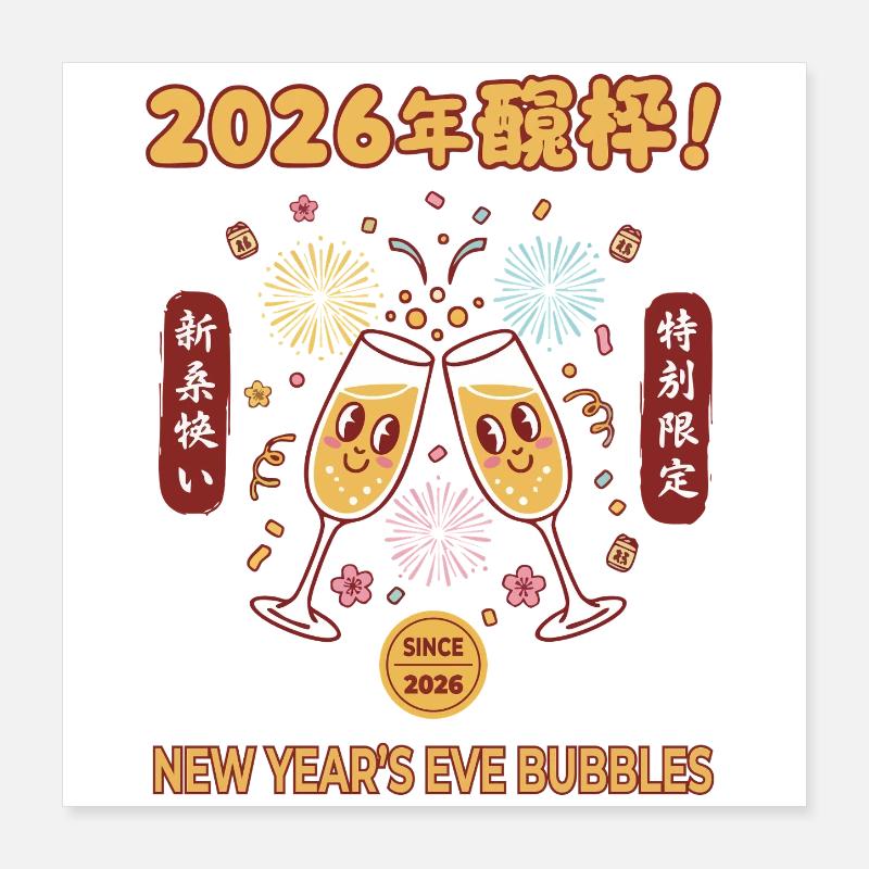 Célébration des Bubbles du Nouvel An 2026 Poster 40 x 40 cm