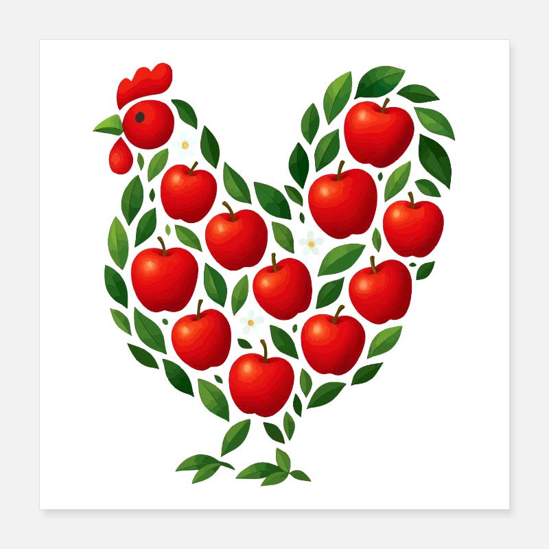 Apfel Hühner Poster 40x40 cm