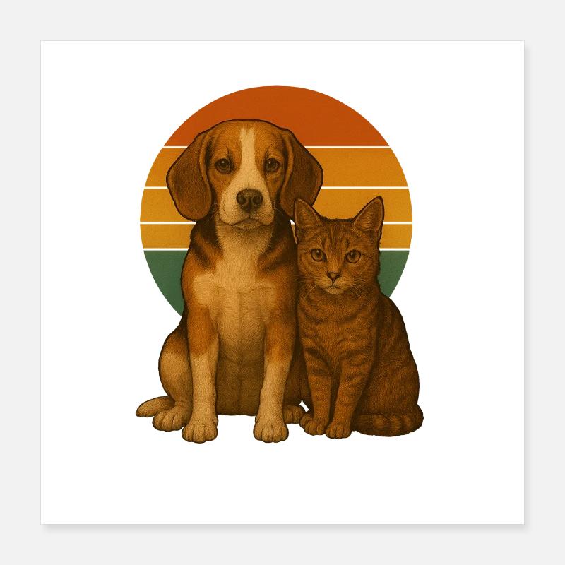 Beagle and Cat Poster 16" x 16" (40x40 cm)