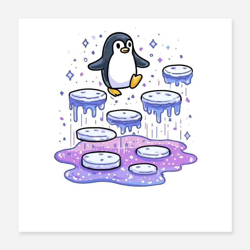 Pingouin galactique sur des sources de glace Poster 40 x 40 cm