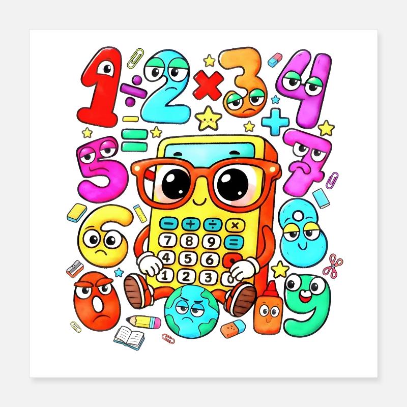 Number Day Verspielte Mathematikrechner-Crew Poster 40x40 cm