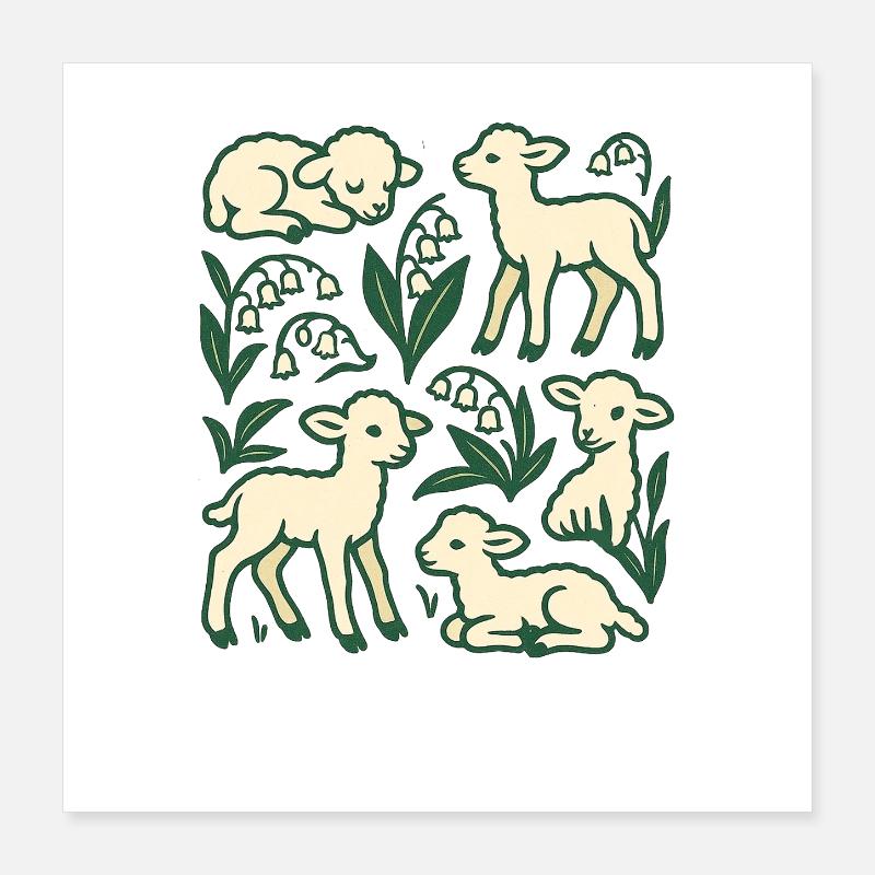 Quatuor Lamb dans Spring Meadow Poster 40 x 40 cm