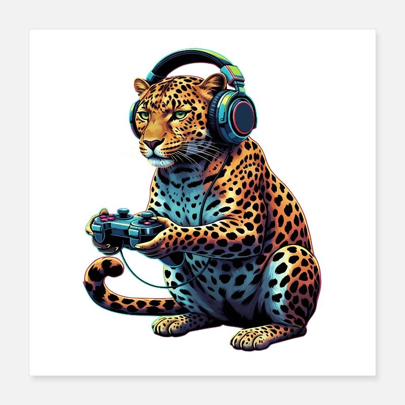Leopard Gaming Tier Videospiele Lustiger Leopard Poster 40x40 cm