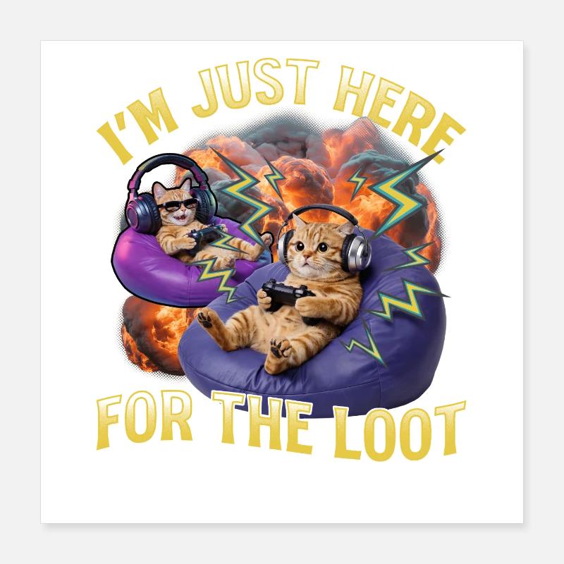 Chat gamer drôle Poster 40 x 40 cm