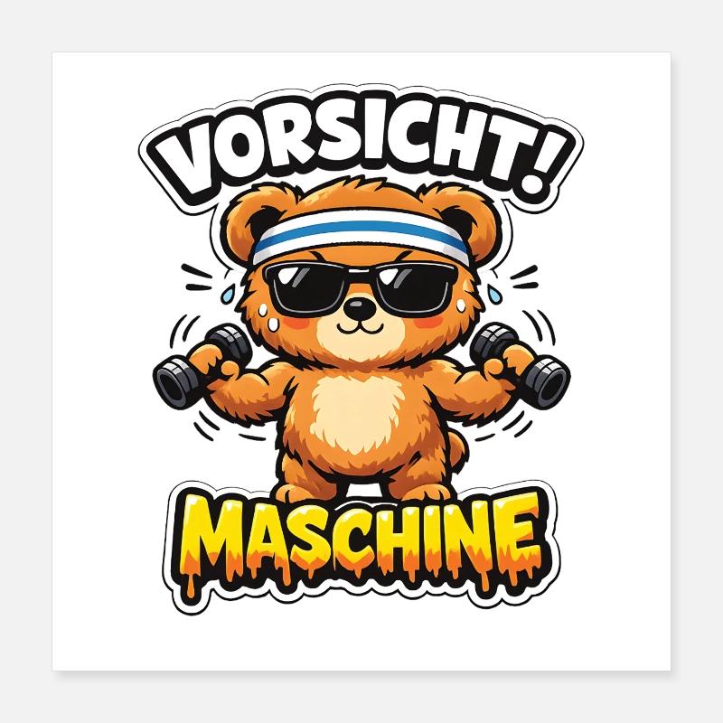Attention : Ours Machine avec haltères Poster 40 x 40 cm