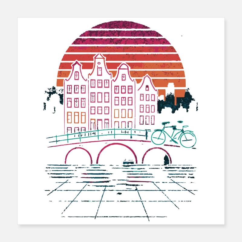 Night sun over Amsterdam canals Poster 16" x 16" (40x40 cm)