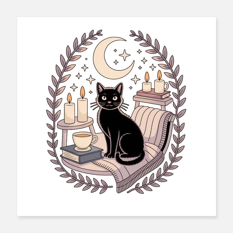 Sortilège de lune gothique gothique doux, douillet, chat Poster 40 x 40 cm