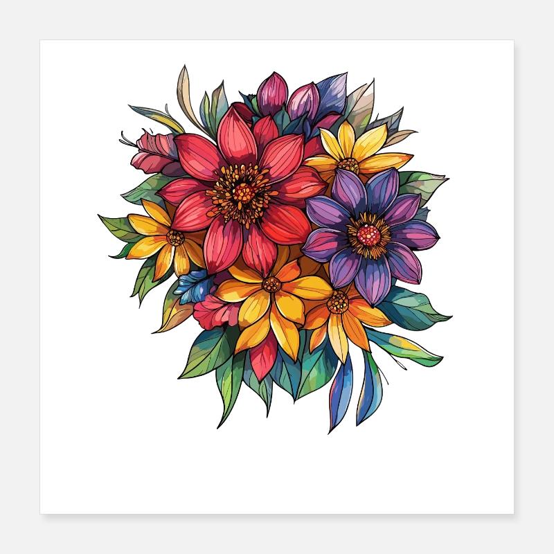 Bouquet de couleurs dans le style aquarelle Poster 40 x 40 cm