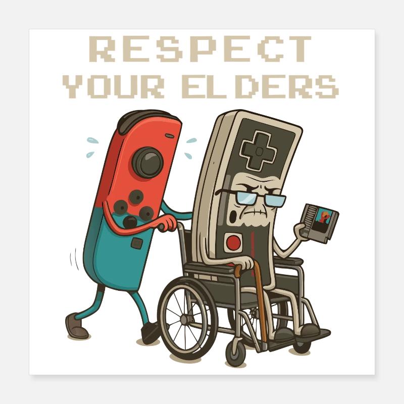 Respect Your Elders Funny Retro Gaming Controller Poster 40x40 cm