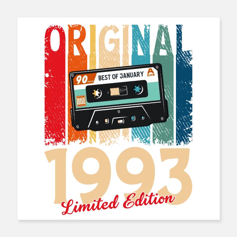 33rd Birthday Cassette January Year 1993 Poster 16" x 16" (40x40 cm)