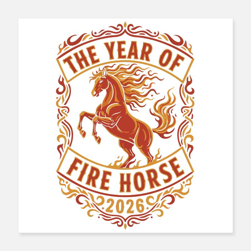 La conception de célébrations de l’Année du Cheval de Feu 2026 Poster 40 x 40 cm