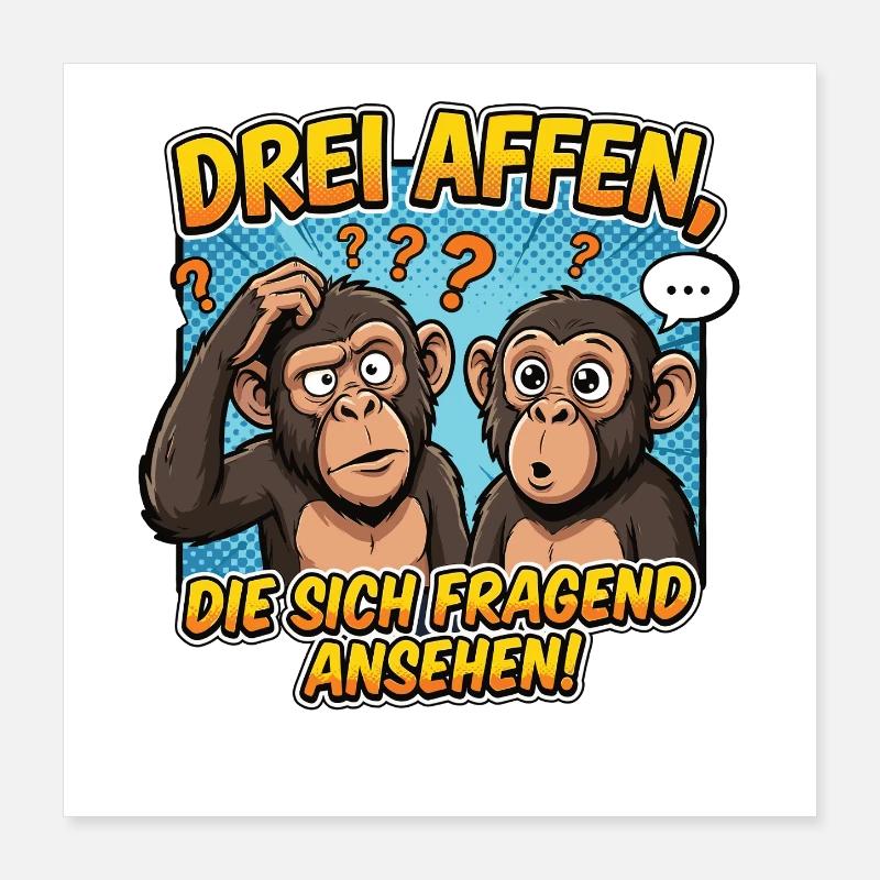 Three Monkeys Confusion – Funny Comic Design Poster 16" x 16" (40x40 cm)