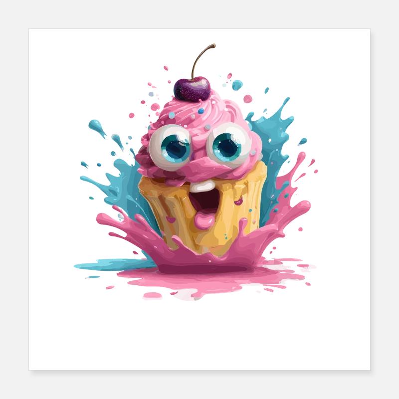 Kunterbunter Cupcake mit Gesicht Poster 40x40 cm