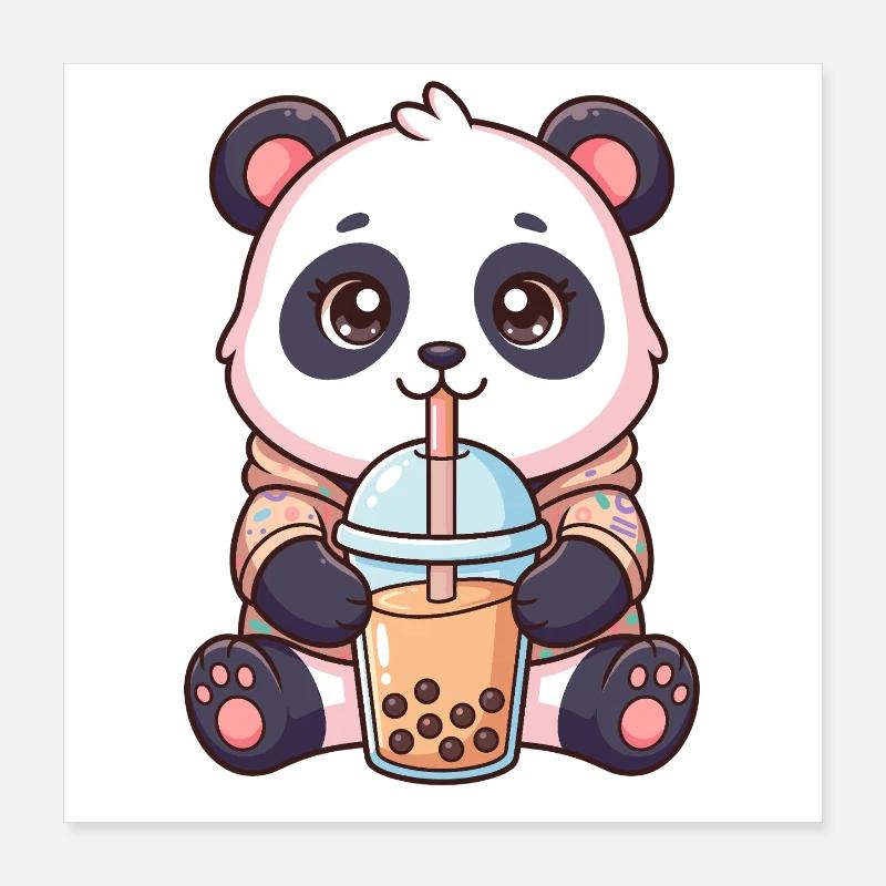 Kawaii Panda avec Boba Poster 40 x 40 cm