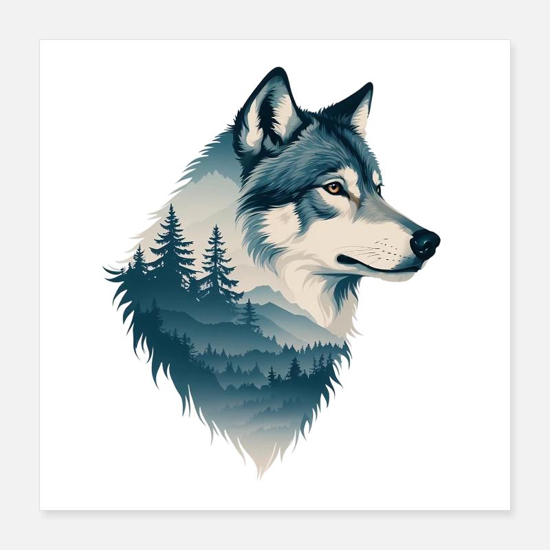 Loup bleu dans la forêt Poster 40 x 40 cm