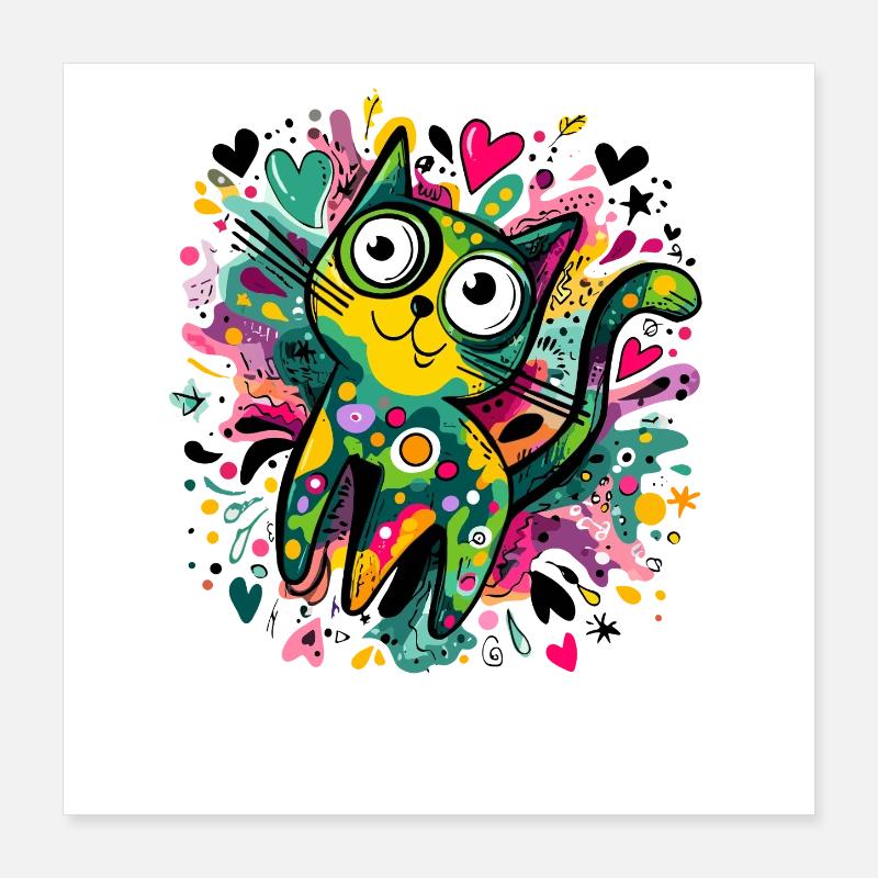 Œuvres colorées de chats graffitis Poster 40 x 40 cm