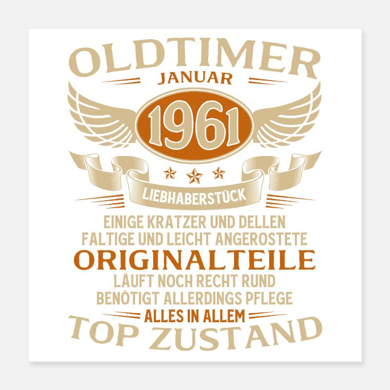 65. Geburtstag Geschenk Oldtimer Januar 1961 Poster 40x40 cm